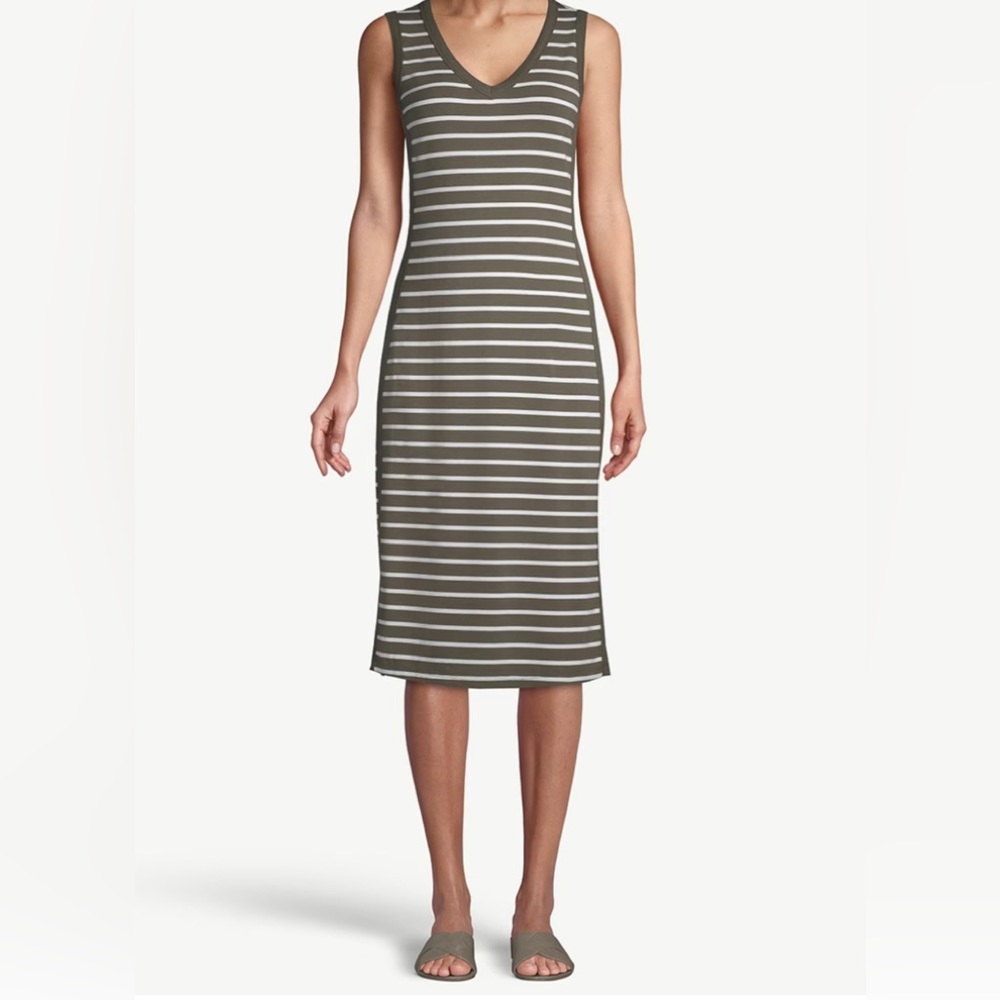 NWT Chico's Size 0 Zenergy‎ Olive Sleeveless Midi Rib Trim Dress Standard Size 4